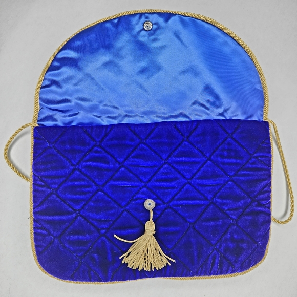 Vintage Royal Blue Quilted Velvet Evening Bag - Picture 3 of 7
